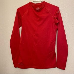 Nike Therma fleece lined Red Long Sleeve mock neck Shirt Running thumb holes M